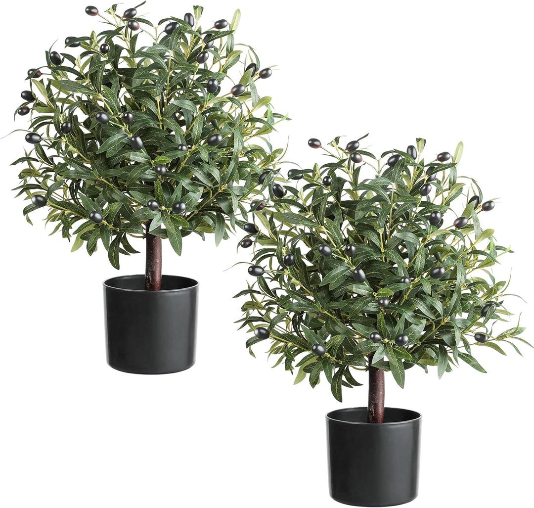 25.5 Tall Artificial Topiary Ball Olive Tree Set of 2 Pack, Olive Boxwood Topiary Ball Potted Bushes UV Resistant Potted Plants for Garden Indoor Outdoor Home Decor