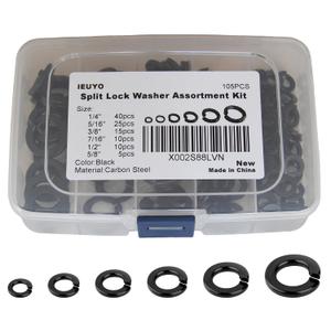 3 x Black Carbon Steel SAE Spring Lock Washers Gasket for Bolts and Screws Assortment Kit, 6 Common Sizes (1/4 5/16 3/8 7/16 1/2 5/8), Anti-Loose Split Washers