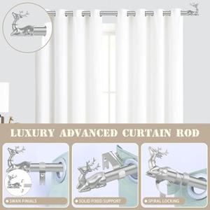 Silver Decorative Curtain Rods for Windows:72-144" Adjustable Farmhouse Curtain Rod for Bedroom Living Room,Heavy Duty Rustic Drapery Rods with Vintage Deer Finials Easy Install,Antique Silver (72-150" & 1pack)