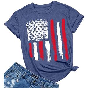 Patriotic Shirts for Women American Flag Shirt 4th of July Tshirt Graphic Tees Casual Short Sleeve Tee Top L