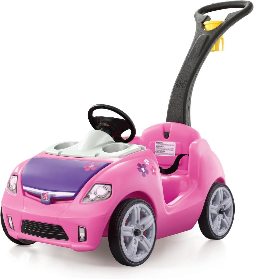 Step2 Whisper Ride II Kids Push Cars, Ride On Car, Seat Belt, Horn, Toddlers Ages 1.5 4 Years Old, Max Weight 50 lbs., Quick Storage, Stroller Substitute, Pink