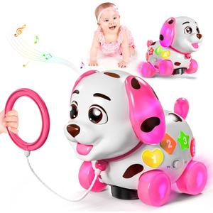 Musical Puppy Toys for 1 Year Old Girl Gifts, 1st Birthday Gril Gift, Bilingual Baby Toy 6-12-18 Months, Learning Toy for 1 Year Old Boy Present with Sound Light (Pink)