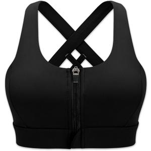 Cordaw Zipper in Front Sports Bra High Impact Strappy Back Support Workout Top (3X-Large, 1-Zipper Black)