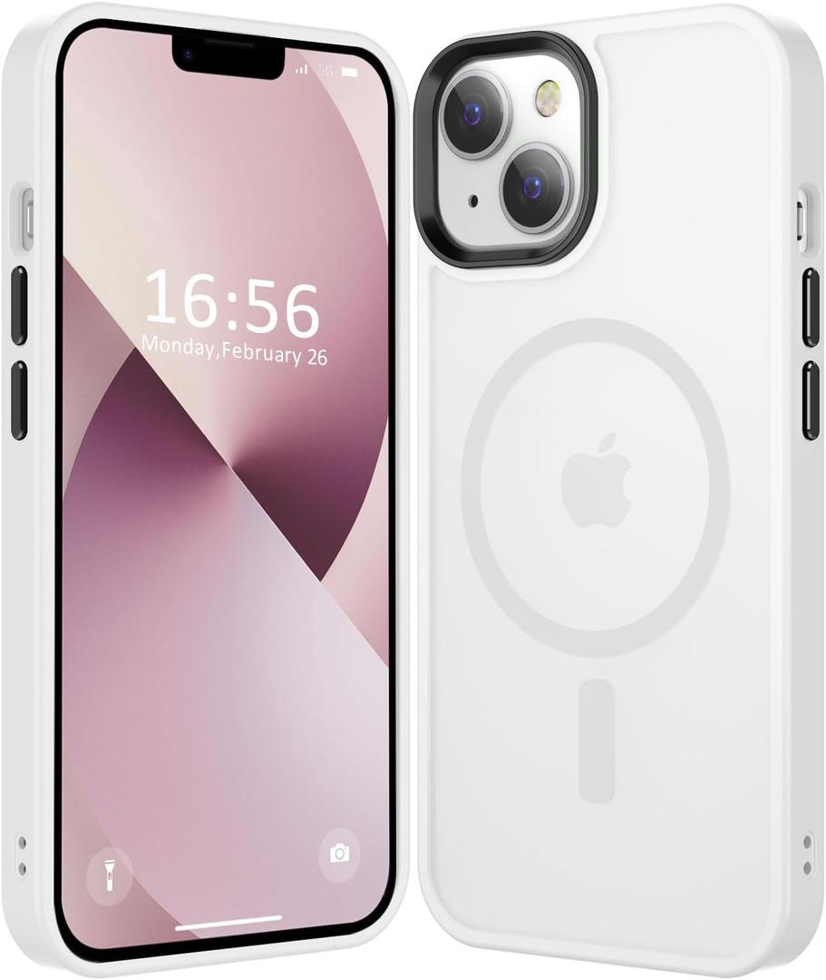 Compatible with iPhone 14/13 Case [Compatible with Magsafe & Military-Grade Protection] Slim Magnetic Translucent Matte Phone Case for iPhone 13/14 6.1'', Frosted White