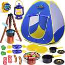 FUN LITTLE TOYS Kids Play Tent with Camping Toys, Toddler Tent with Battery Lantern, Kids Pop Up Tent Indoor Outdoor Toys Christmas Birthday Gifts for Boys (Yellow Blue)