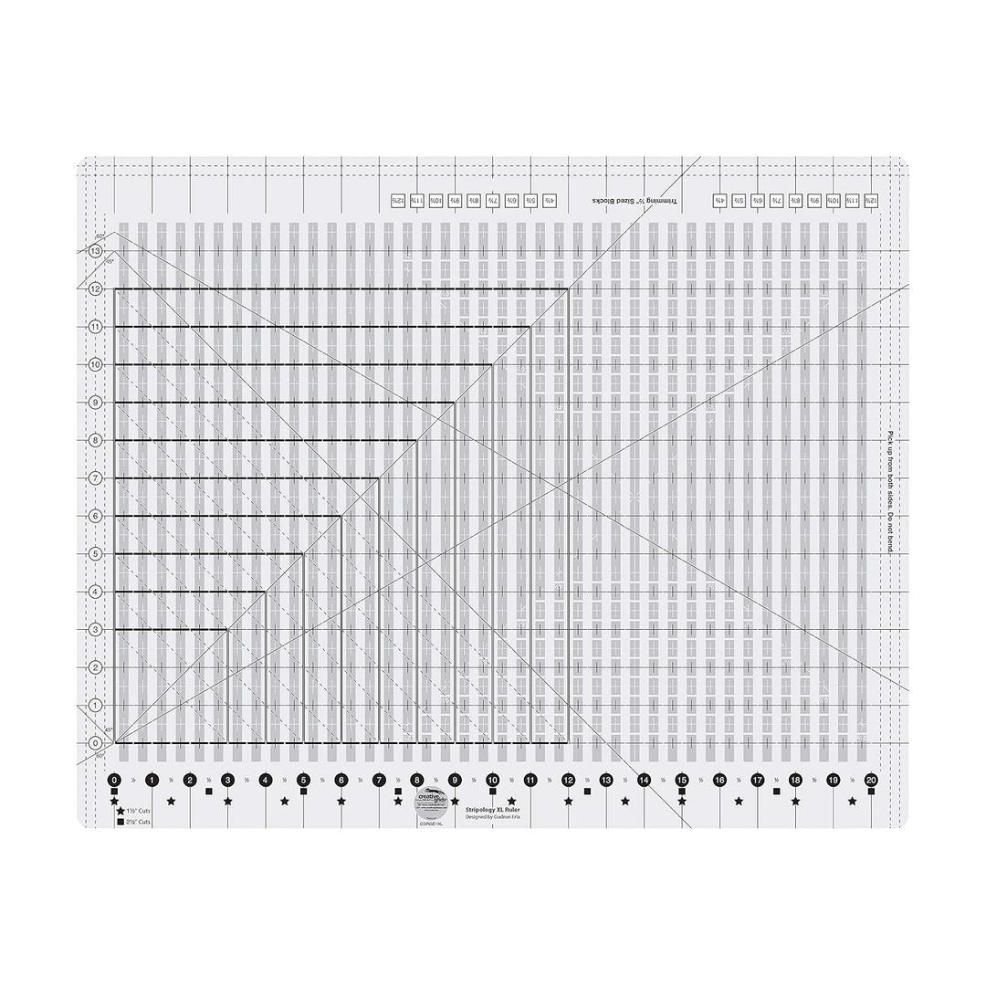 Creative Grids Stripology XL Slotted Quilting Ruler - CGRGE1XL Made in USA, 17-3/4in x 22in, Non-Slip Grip Extra Large Acrylic Fabric Strip Cutting, Sewing, Crafting, Patchwork Ruler & Template