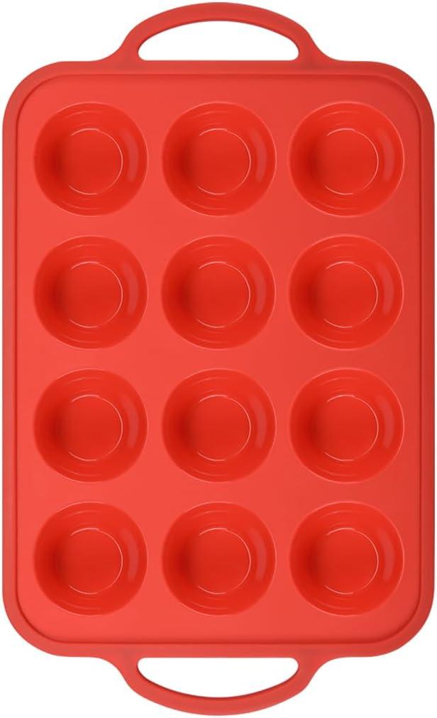 Muffin Pan - 12 Cups Silicone Muffin Pan Non-Stick Food Grade Silicone Cupcake Pan for Muffins,Tart, BPA Free and Dishwasher Safe  1 Piece Red