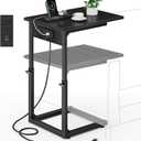 Vagusicc C Shaped End Table with Charging Station, Adjustable Height Side Table for Couch, C Table End Table Couch Table That Slide Under, Sofa Table TV Tray Arm Table for Living Room, Bedroom, Black (16"D x 12"W x 18-33"H)