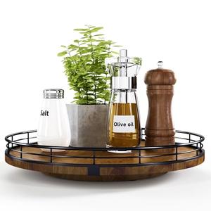 Farmhouse Oak 12" Lazy Susan Turntable Organizer for Cabinet, Round Wooden Lazy Susan Organization and Storage for Dining Table, Pantry, Kitchen, Countertop, Cupboard,Home Decor, Walnut Wood