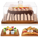 Square Cake Stand with Lid，11in Acacia Wood Cake Stand with Dome ，Dessert Display Stand with Acrylic Cover for Cheese Pie, Chips & Dips ，Serving Platter with Cover for Kitchen/Party/Wedding/Birthday