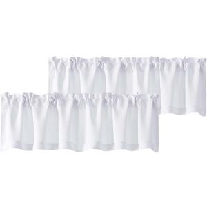 Chyhomenyc White Valances for Window, Light Filtering Short Curtains for Kitchen Bedroom Living Room, Rod Pocket Top Small Window Treatment Valance RV Bunk Panels, 60" Wx18 L, 2 Pieces