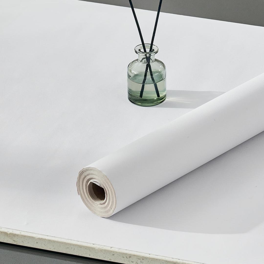 LONGYONG White Contact Paper Peel and Stick Wallpaper Modern Countertop Contact Paper for Cabinets and Drawers Self Adhesive Removable Kitchen Wallpaper for Bedroom Bathroom Waterproof 23.6x118inches