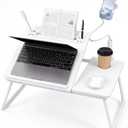 Nuanchu White 2 Pcs 23.6 in Laptop Desk for Bed with Adjustable Stand, Lap Desks for Adults, Bed Tray with Drawer & Phone Holder, Dorm Room, College Dorm (5 Gears)