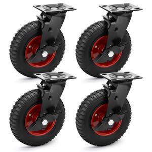 8 Inch Outdoor Heavy Duty Casters Wheels Set of 4, Sturdy Large Rubber Casters with Brake 2200 LBS, Industrial Grade Plate Swivel Castors with Knobby Tread for Dollies, Cart, Machine