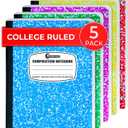 5 Pack Composition Notebooks College Ruled, 200 No Bleed Pages (100 Sheets) 9-3/4x7-1/2 Notebooks for Work, Back to School Supplies for College Students, Notebooks for Women, Colors May Repeat