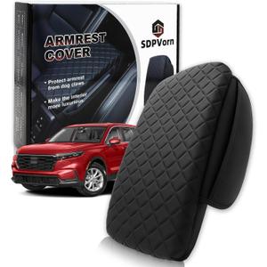 Armrest Cover for Honda CRV Center Console Pad with Organizer Storage Pockets, Black Faux Leather Arm Rest Lid Protector Cushion Interior Accessories (2023-2026)