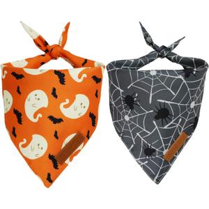 Realeaf Halloween Dog Bandanas 2 Pack, Spider Web Ghosts Bibs, Triangle Reversible Fall Pet Scarf, Premium Durable Fabric, Adjustable Fit (Halloween, Large)