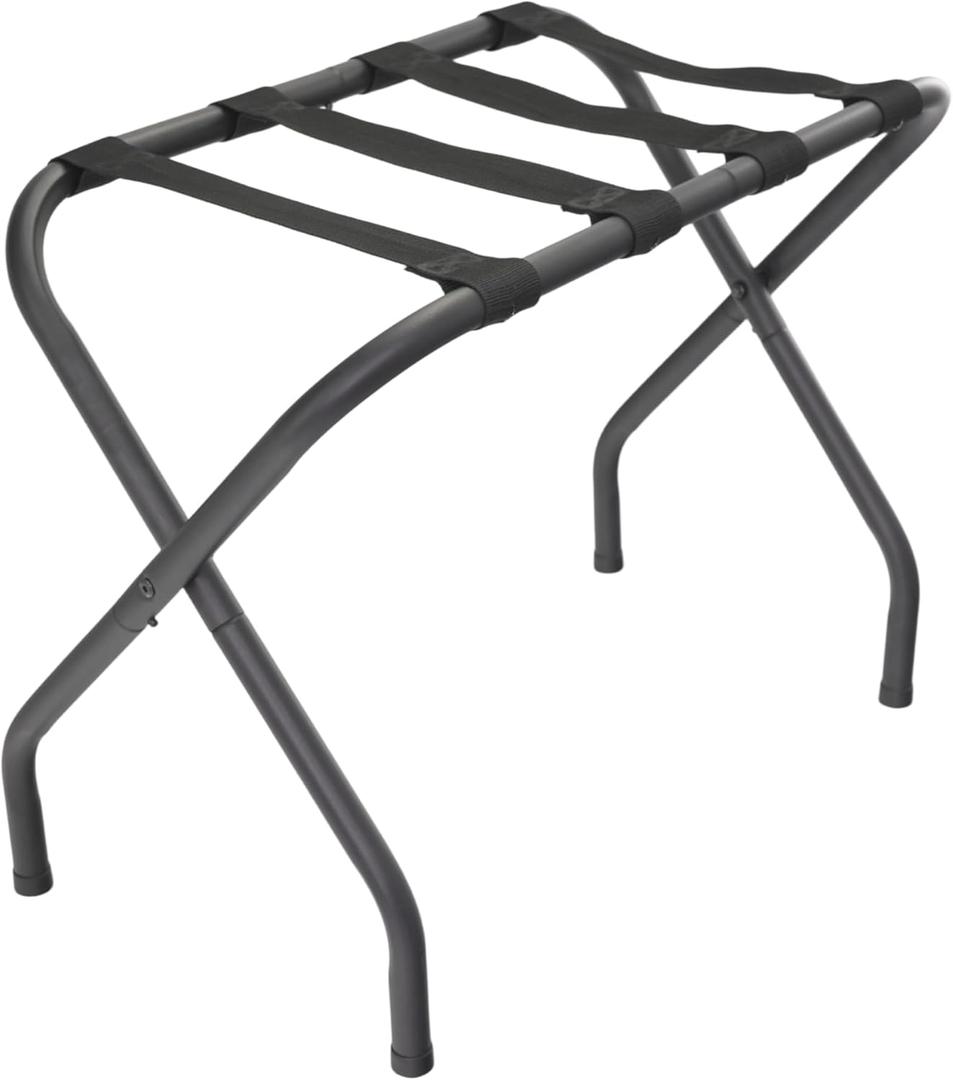 Folding Luggage Rack with Nylon Straps, Portable Suitcase Stand for Guest Room, Hotel, Bedroom, Camping, Travel Suitcase Holder, Black Metal Frame, 27.5 x 14.2 x 20.7 Inches