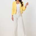 Allegra K Women's Dressy Casual Blazer Open Front Office Work Business Lightweight Crop Suit Blazers (Yellow, XS)