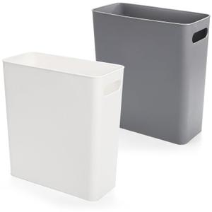 Jucoan 2 Pack 2.5 Gallon Small Plastic Trash Can, 11 x 5 x12 Inch Rectangular Slim Narrow Wastebasket for Bathroom, Office Narrow Spaces, Bedroom, Toilet, RV, Near Desk, Under Sink