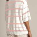 Dokotoo Womens Sweaters Spring Summer Oversized 3/4 Sleeve Striped Crewneck Casual Lightweight Knit Pullover Sweater Tops, Small