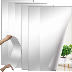 6 Pcs Home Gym Mirrors 12" x 24" Self Adhesive Large Shatterproof Frameless Wall Mounted Mirror 2 mm Thick Acrylic Door Closet Mirror for Workout Bedroom Decor Supplies