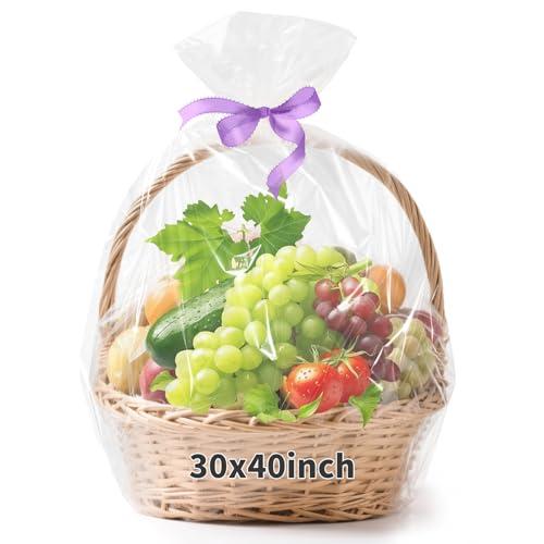 STPIYFZU 6PCS Large Cellophane Bags 30x40 Inch Christmas Clear Cellophane Wrap for Gift Baskets, 2.5 Mil Thick Clear Plastic Gift Bags for Christmas Birthday Baby Shower Wedding Raffles Party Favors