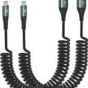 USB C Charger Cable Fast Charging, Coiled USB A to USB C Cable for Car, 2Pack 3FT Braided Type C Cord Compatible with iPhone 15 Pro Max Samsung Galaxy S10 / S10+ / Note 9, 8 LG V30 and More, Black