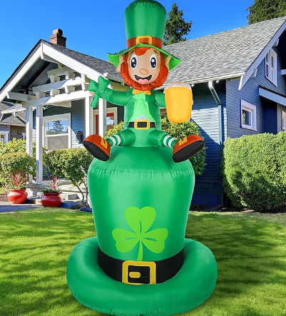 Sosation 8 ft St. Patrick's Day Inflatable Leprechaun Blow up Outdoor Decoration Giant Shamrock Leprechaun Hat Gold Pot Beer Mug with Build in LED Light Inflatable for Holiday Lawn Yard Garden