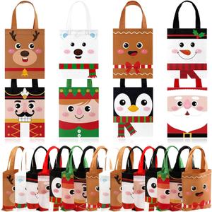 Photect 32 Pack Christmas Gift Bags with Handles Non woven Christmas Tote Goodie Bags for Kids Holiday Candy Santa Goody Gift Wrapping Xmas Party Favors Supplies