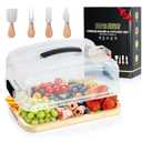 Portable Charcuterie Board with Lid for Travel, Bamboo Charcuterie Cheese Board with Cover Compartments, To Go Charcuterie Box Serving Tray Board Set with Clear Locking Lid for Party Picnic Meat Snack