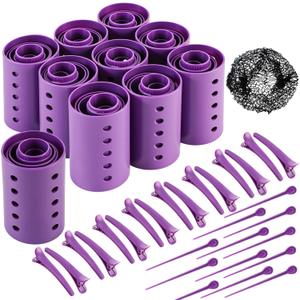 WILLBOND 141 Pcs Hair Rollers Set Include Plastic Hair Rollers with Pins and Clips(Purple)