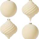 KI Store Large Velvet Christmas Balls 6-Inch Christmas Decorative Hanging Ornaments for Xmas Tree 4pcs (Cream)