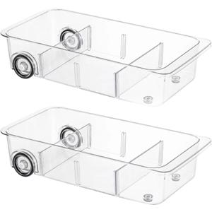 Attelite RollOut Refrigerator Drawer Organizer and Storage Clear Design with Dividers, Fridge Organizer on Wheels, Upgrade Thick Plastic Pantry Storage Bins, Kitchen Organization 2 Set