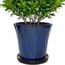 10 Inch Ceramic Planters with Drainage Hole and Saucer,Indoor Outdoor Large Flower Pots, Garden Pot for Plant Lovers (Blue)