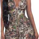 Molilove Womens Casual Camouflage Jumpsuit Y2K Sleeveless Zipper Cargo Shorts Romper Camo One Piece Outfits Streetwear (XL)