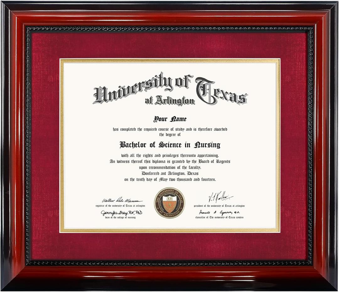 11x14 Diploma Degree Frame with Red Mat or Display 15x18 Certificates without Mat,Solid Wood,Cherry Finish with Intricate Black Rope Detail,UV Protection Acrylic, 15x18 for 11x14 with Mat