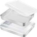 GIUOIDUO Premium Stainless Steel Baking Pan with Lid (2 Pack) Rectangular Cake Pan, Heavy Duty Metal Bakeware for Lasagna, Brownie, Food Storage Container, Dishwasher Safe & Non-Toxic
