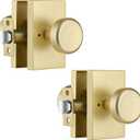 2 Pack Gold Door Knobs, Satin Brass Interior Door Handles for Bath & Bed