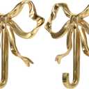 LOGOFUN 2pcs Bow Hook Bowknot Hook Bow Hooks for Wall Bowknot Brass Hook Gold Wall Hooks for Hanging Coat Hat Towel - Large (3.62X3.54X0.79in 9.20X9.00X2.00cm)