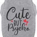 Stylish Dog Clothes: Expressive Cotton Puppy Shirt Vest for Small and Medium Dogs, Featuring 'Cute but Psycho' Slogan Print - Perfect for Showing Off Your Pet's Unique Style! Grey M