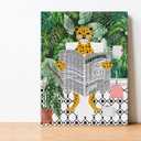 EVXID Bathroom Cheetah on Toilet Reading Newspaper Canvas Poster Painting Wall Art, Tropical Plants Cheetah Print Picture Artwork Framed Ready to Hang for Restroom Wall Decor 12 x 15 Inch (Leopard-04)
