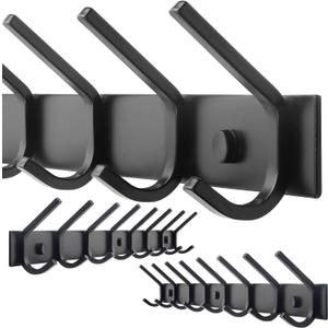 WEBI Coat Rack Wall Mounted,24 Inch 8 Hooks for Hanging Coats,Hook Rack Hook Rail Coat Hanger Wall Mount for Backpack,Clothes,Jacket,Black,2 Packs