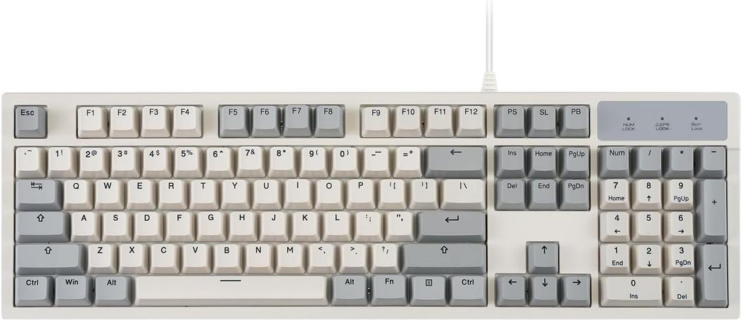 Perixx PERIBOARD-108M, Wired Mechanical Full-Size USB Keyboard - Brown Tactile Switch - Classic Retro Gray/White Color - US English
