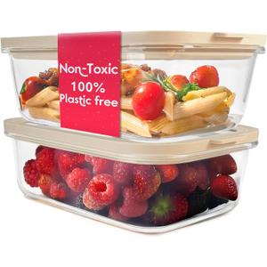 Ziruma Non-Toxic 6.2 Cup Glass Food Storage Containers with Lids, Large Food Containers, Plastic Free Meal Prep, Airtight Food Storage Container, Microwave and Freezer Safe, 2 Pack (50 Oz)