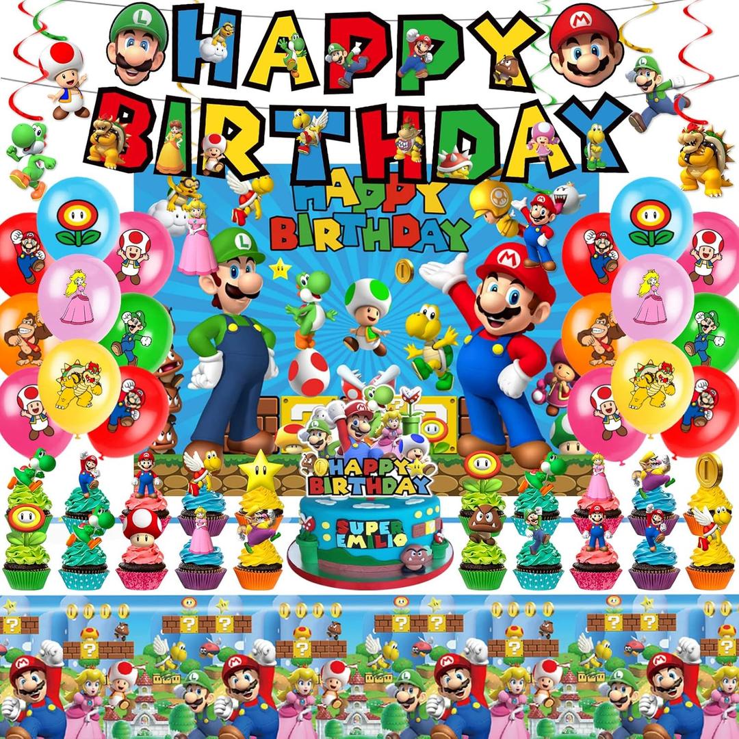 CJML Party Supplies Super Mario Birthday theme, Super Mario Party Decorations, 5 Pack