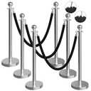 6 Pack Silver Stanchions and Velvet Ropes Set, Stainless Steel Crowd Control Barriers, 3Pcs Black Ropes and Poles for Party Supplies,Photobooth Accessories,Prom,Birthday,Business,Wedding, Museums