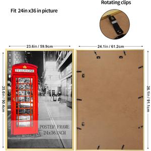 Lavezee 24x36 Poster Frame for Artwork, Puzzles and Photos, Gold Picture Frame Display 24 x 36 Inch Photo Picture Frame for Wall, Metal, Gold