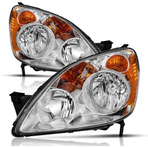 WEELMOTO for 2005-2006 Honda CR-V 4-Door Sport Utility Headlights for 2005 2006 Honda CRV Pair Headlamp Chrome Housing Amber Reflector Left+Right Side