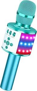 BONAOK Karaoke Microphone for Kids & Adults - Bluetooth Microphones Singing Mic with Disco Lights, Echo Effect, Built-in Speaker Portable Karaoke Player for Party Travel Gifts Q78(Ice Blue)